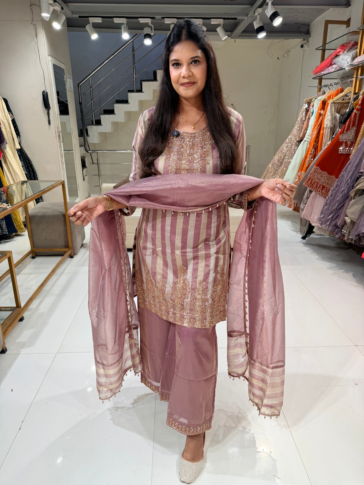 Striped sharara suit