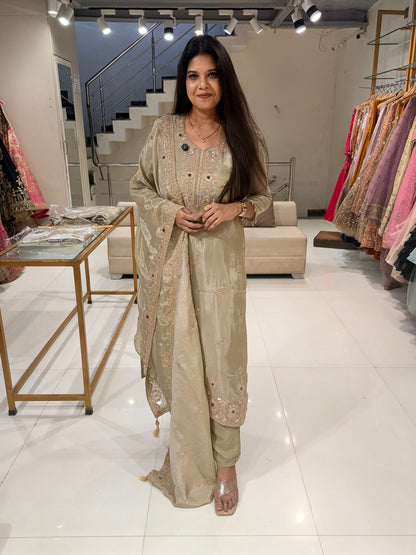 Noor jewel work shimmer tissue straight cut suit