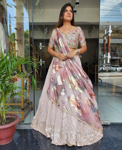 JANNAT PASTEL EMBROIDED PRINTED DUPATTA LEHENGA