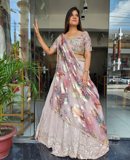 JANNAT PASTEL EMBROIDED PRINTED DUPATTA LEHENGA