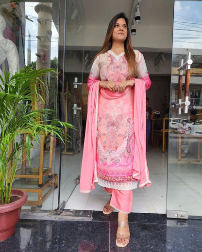 SAHIBA PINK PAKISTANI LACES PANT SUIT