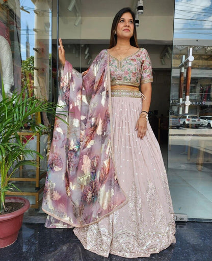 JANNAT PASTEL EMBROIDED PRINTED DUPATTA LEHENGA