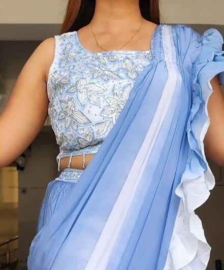 Afinsa sky blue shaded drape saree