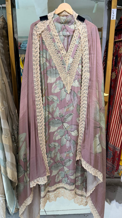 Floral muslin unstitched laced suit