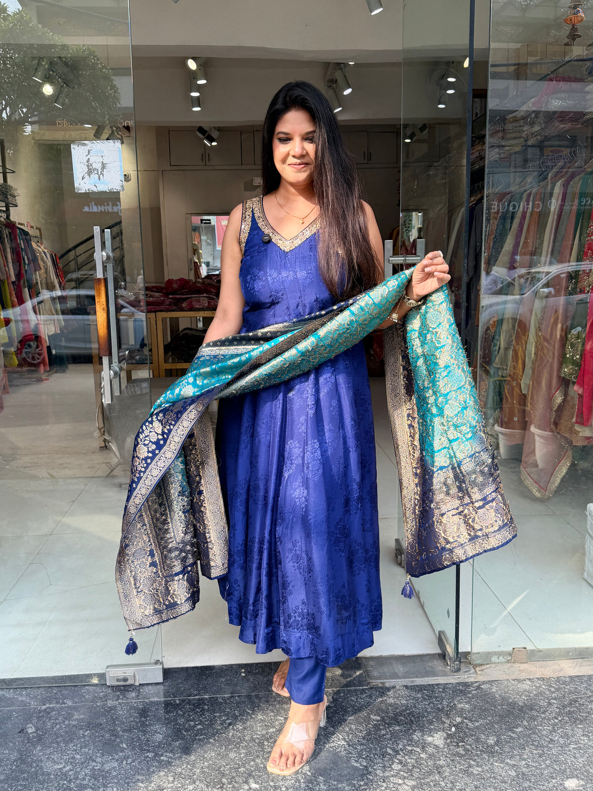 Jacquard anarkali suit