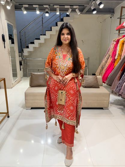 Bandhani crush tissue kaftaan suit
