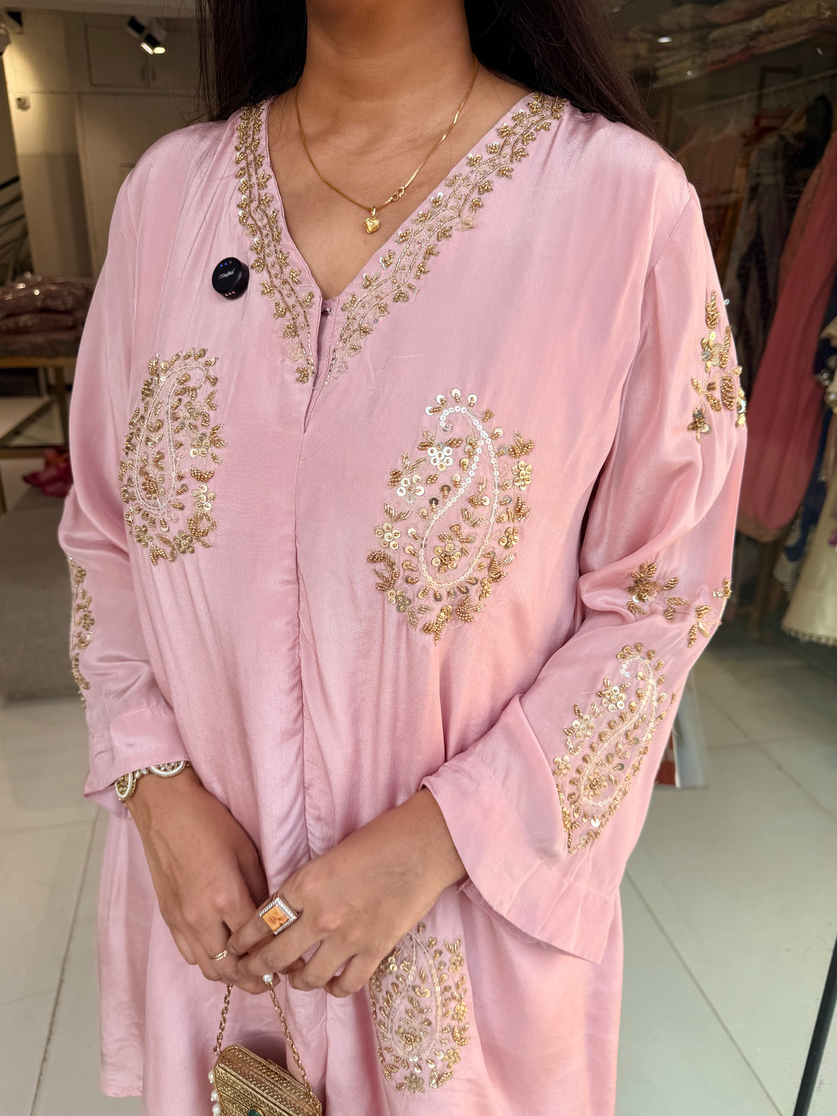 Baggy nude pink crepe embellished co-ord set
