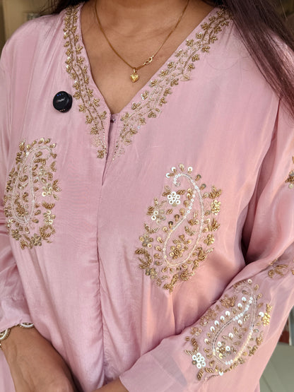Baggy nude pink crepe embellished co-ord set