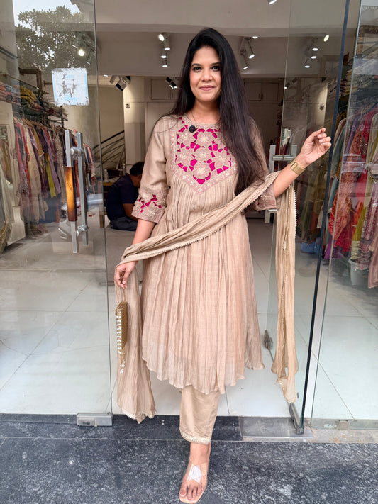 Mull chanderi eplique cut A line suit