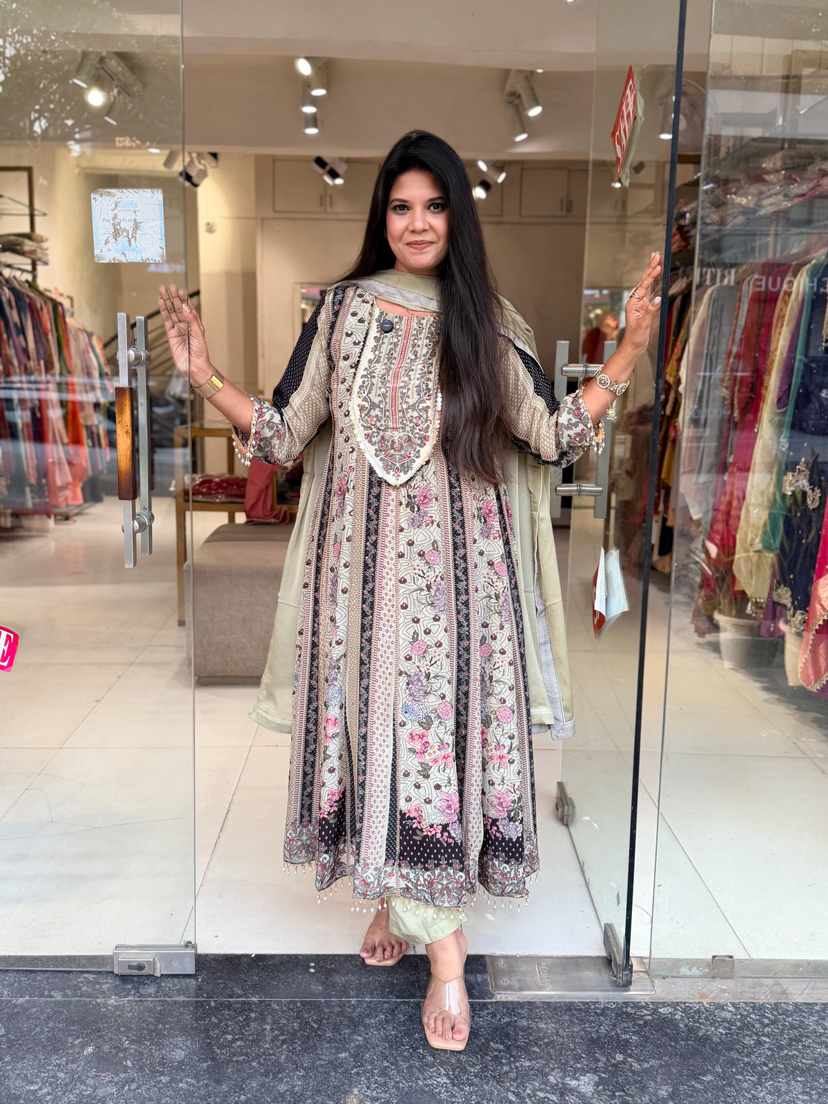 Crepe digital print anarkali suit
