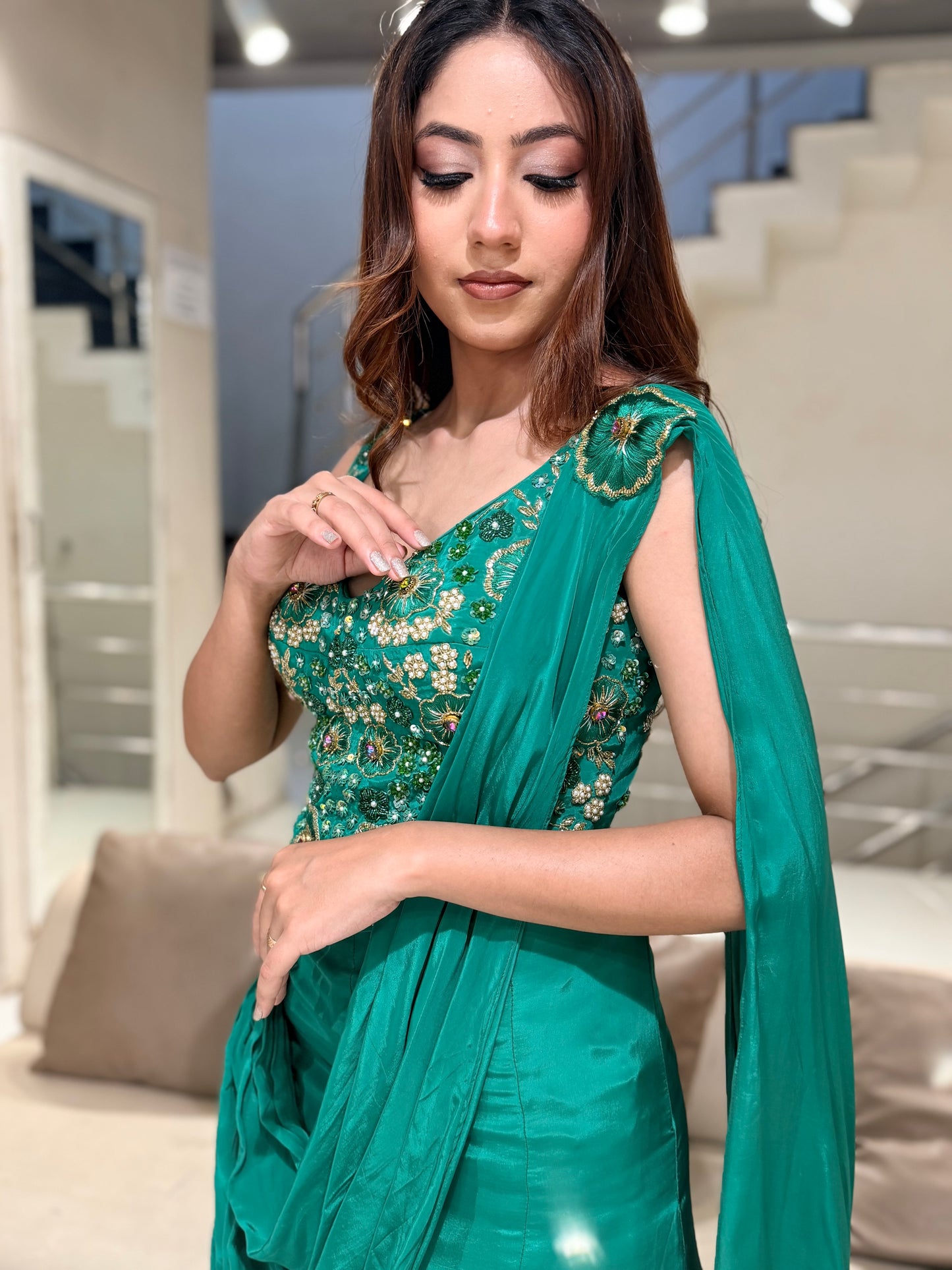 Corset Crepe drape lehenga set