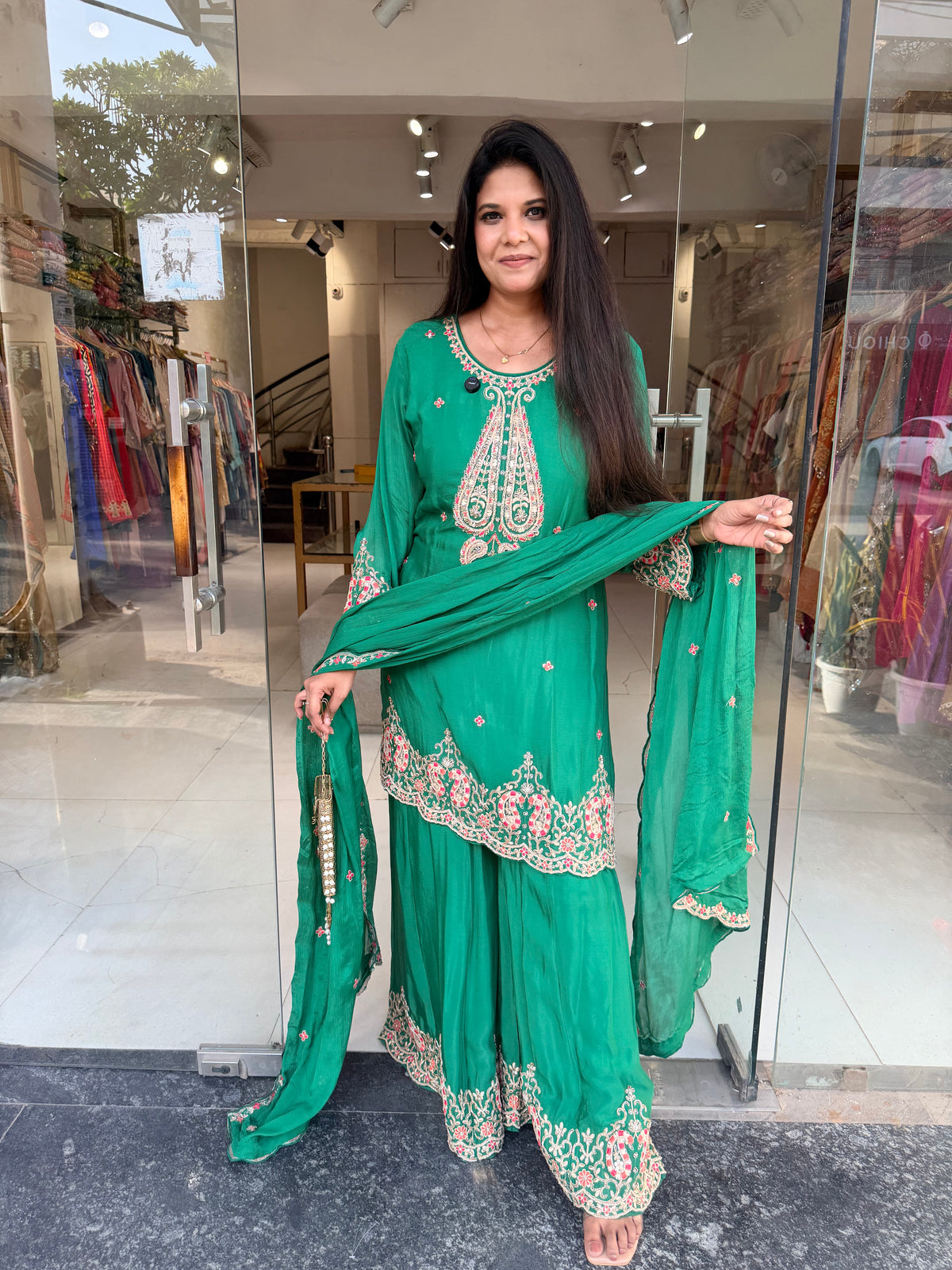 Chinon thread embroided sharara suit