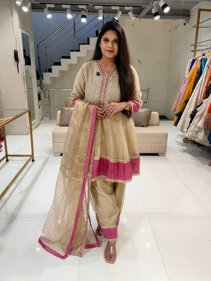 Short anarkali colour blocking suit