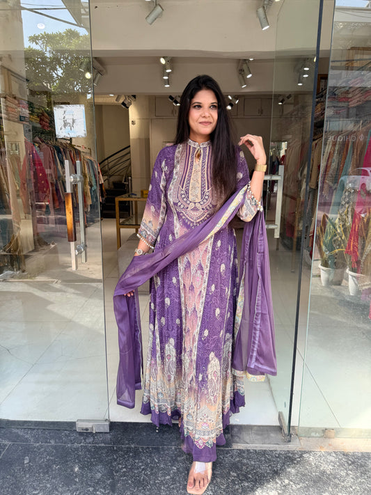 Crepe maxi gown with dupatta