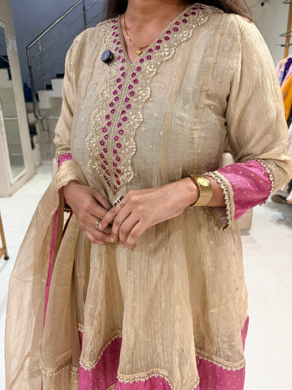 Short anarkali colour blocking suit
