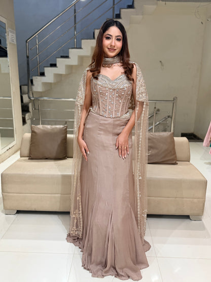 Corset cape lehenga set