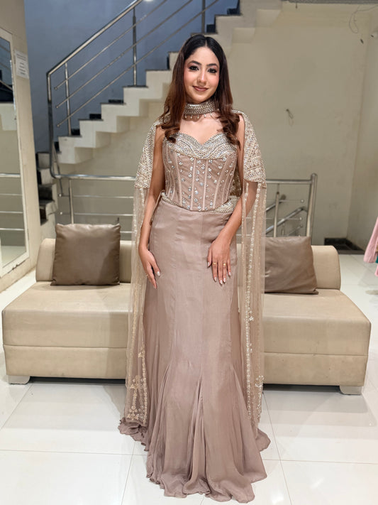 Corset cape lehenga set