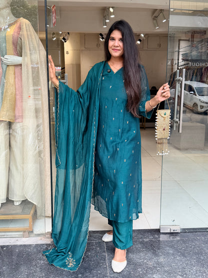 Mull chanderi a line suit