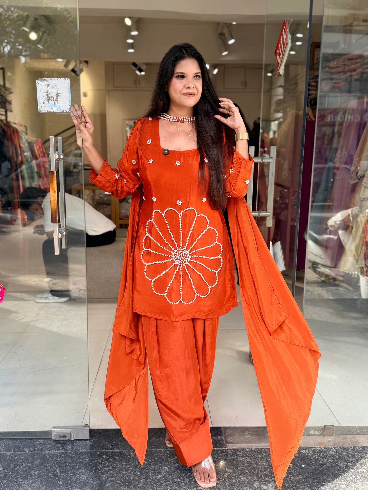 Pearl work princess crepe farshi suit