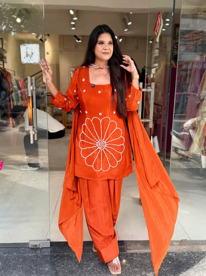 Pearl work princess crepe farshi suit