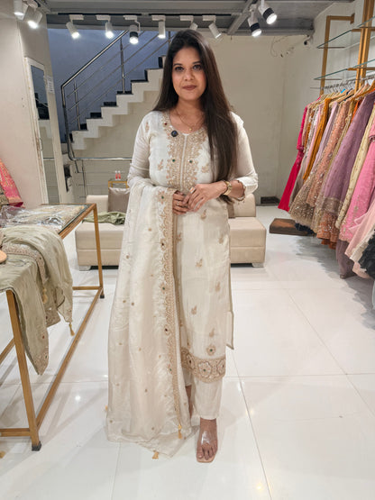 Noor jewel work shimmer tissue straight cut suit