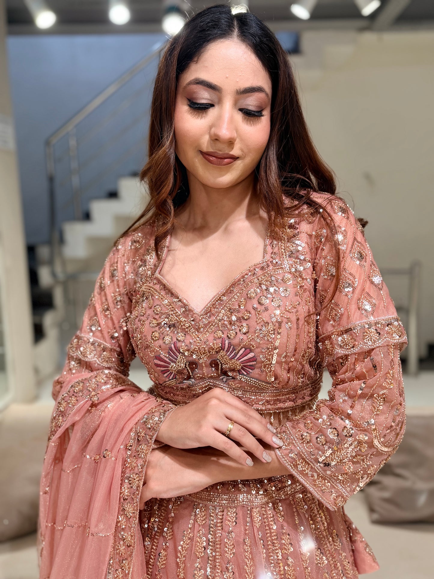 Embroided drape lehenga set