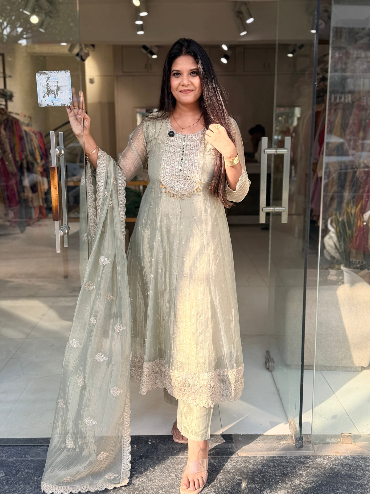Crush tissue anarkali suit