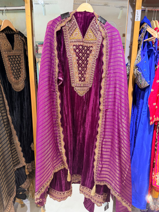 Wine unstitched velvet suit