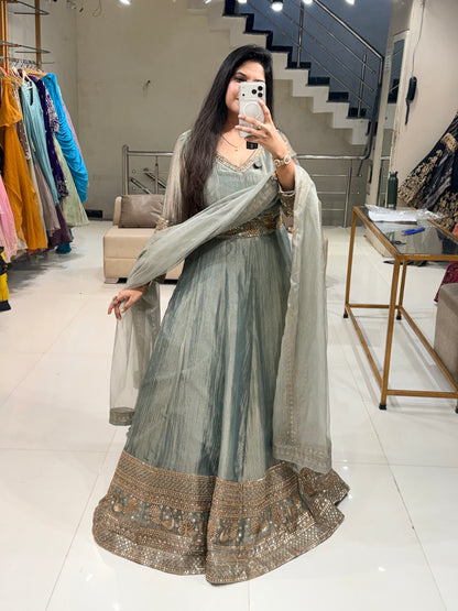 Crush tissue belt anarkali suit