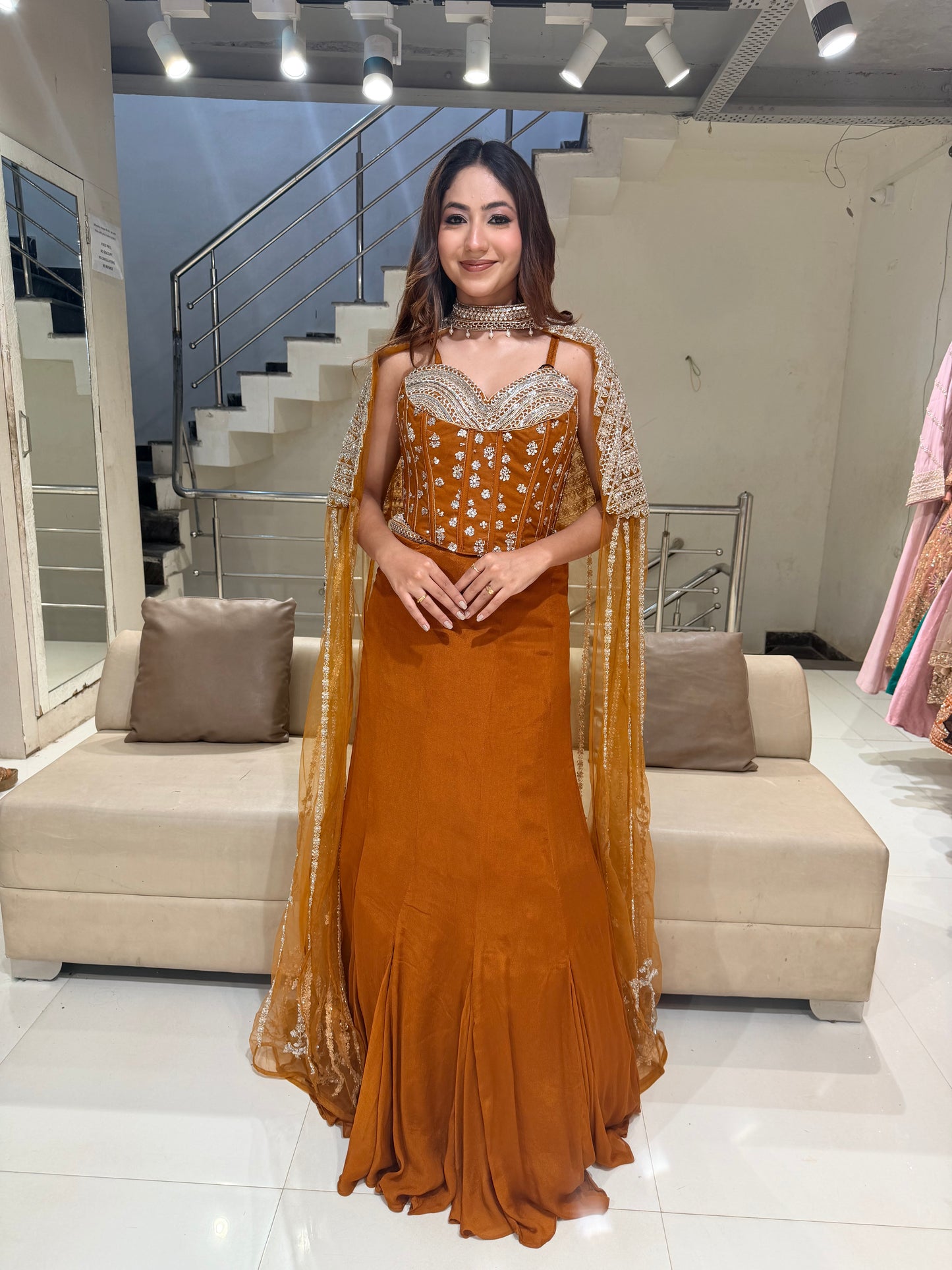 Corset cape lehenga set