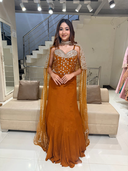 Corset cape lehenga set