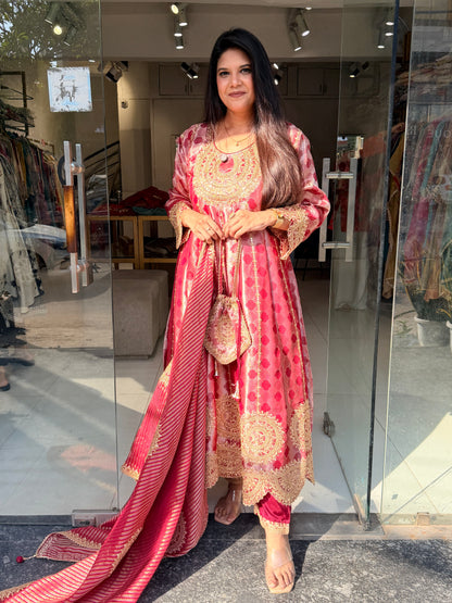 Girraf tissue anarkali suit with potli bag