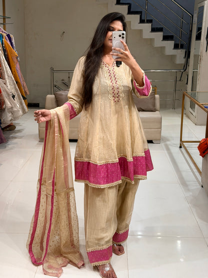 Short anarkali colour blocking suit