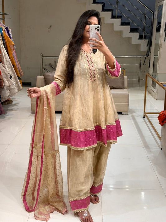 Short anarkali colour blocking suit