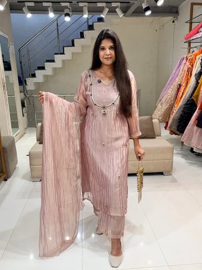 Jewel work crush tisue straight cut suit