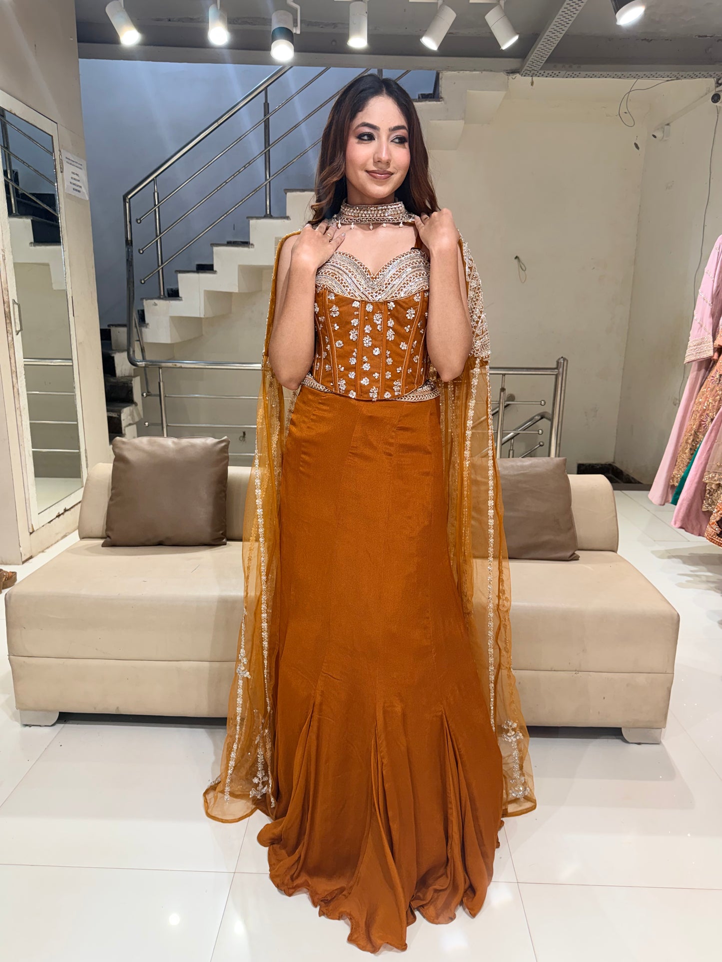 Corset cape lehenga set