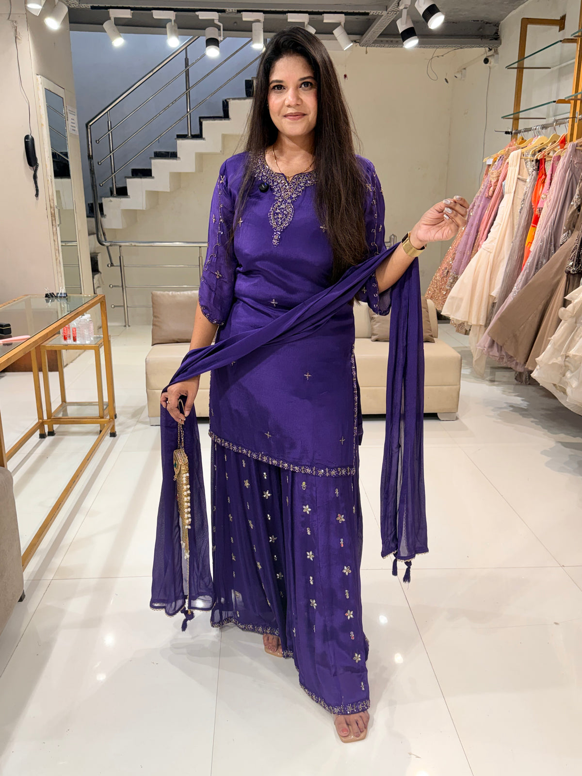 Purple embellished sharara suit