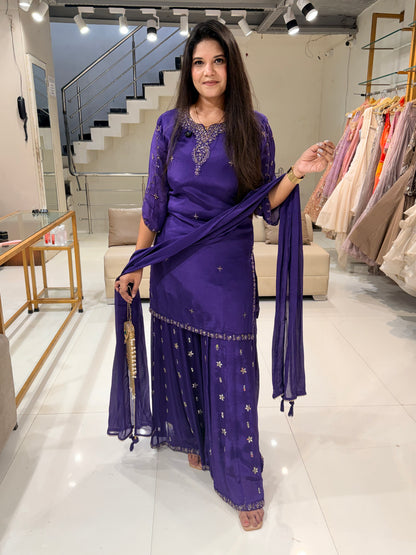 Purple embellished sharara suit