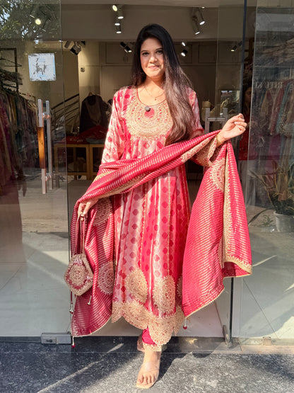 Girraf tissue anarkali suit with potli bag