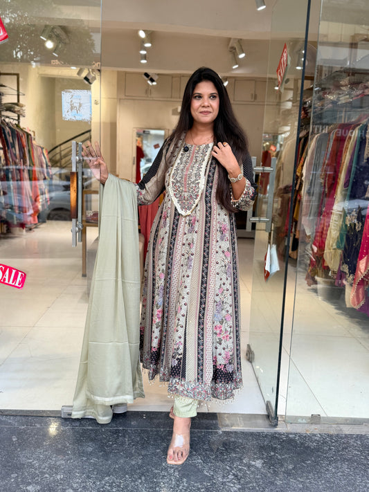 Crepe digital print anarkali suit