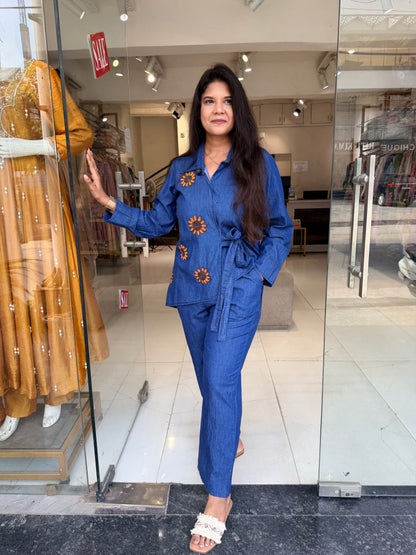 Denim knotted sunflower co-ord set