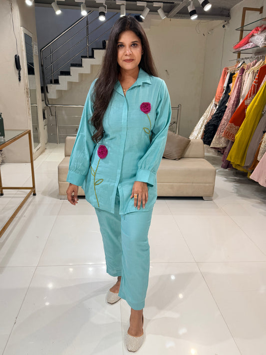 Mull chanderi rose co-ord set