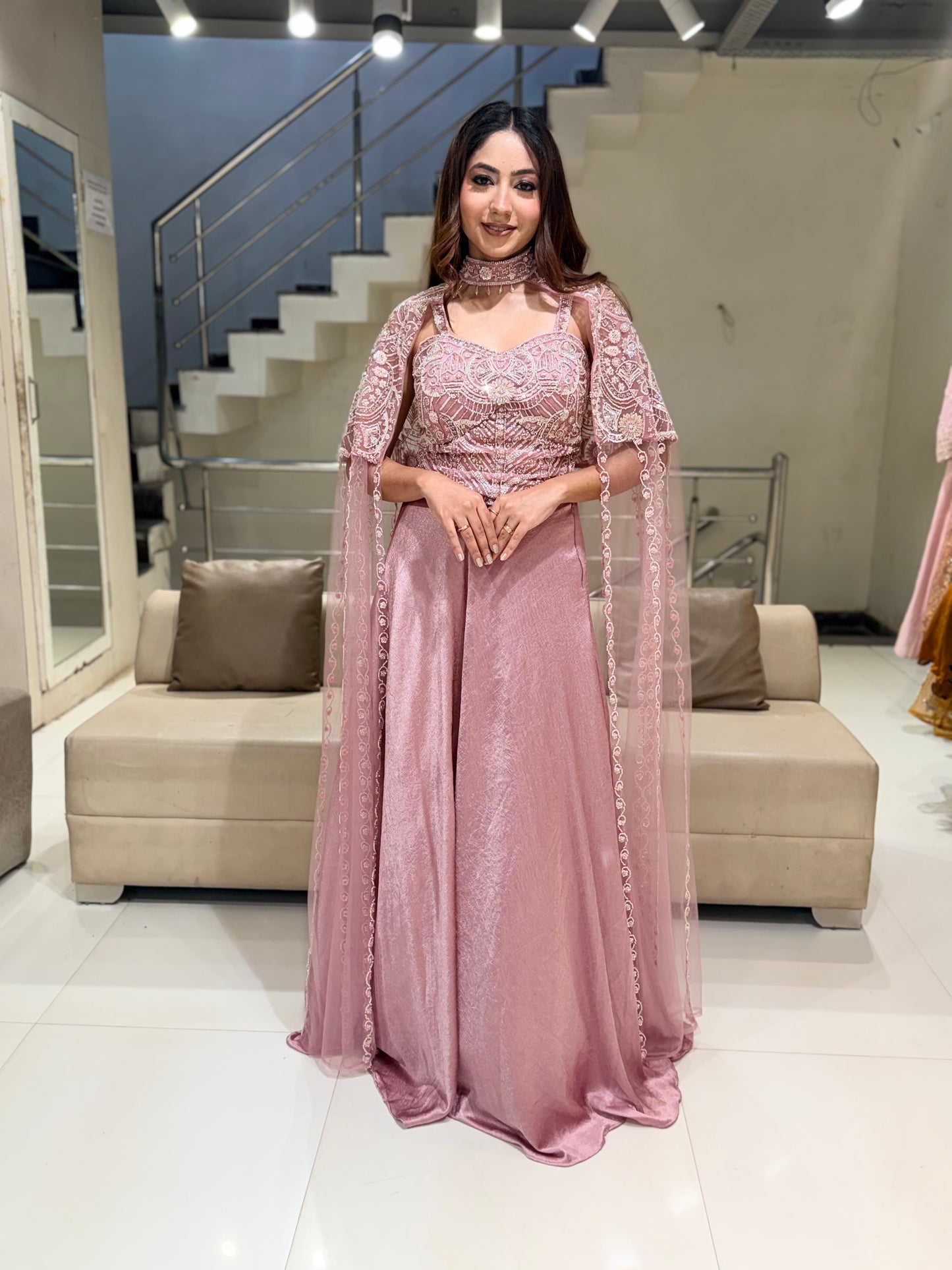 Long cape indowestern lehenga set