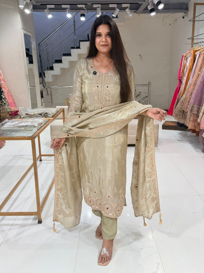 Noor jewel work shimmer tissue straight cut suit