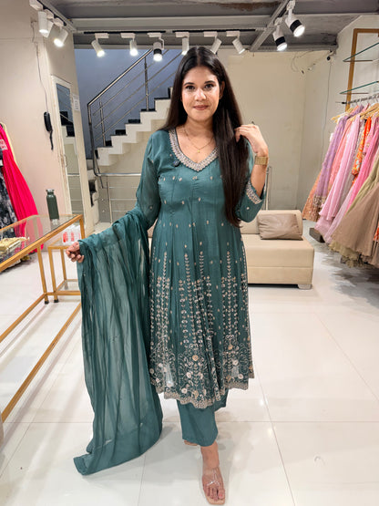Chinon embroidered anarkali suit