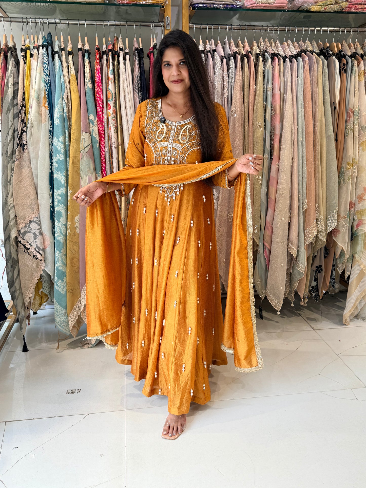 Pearl work anarkali suit