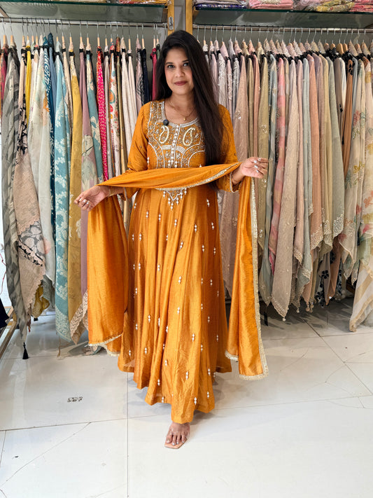 Pearl work anarkali suit