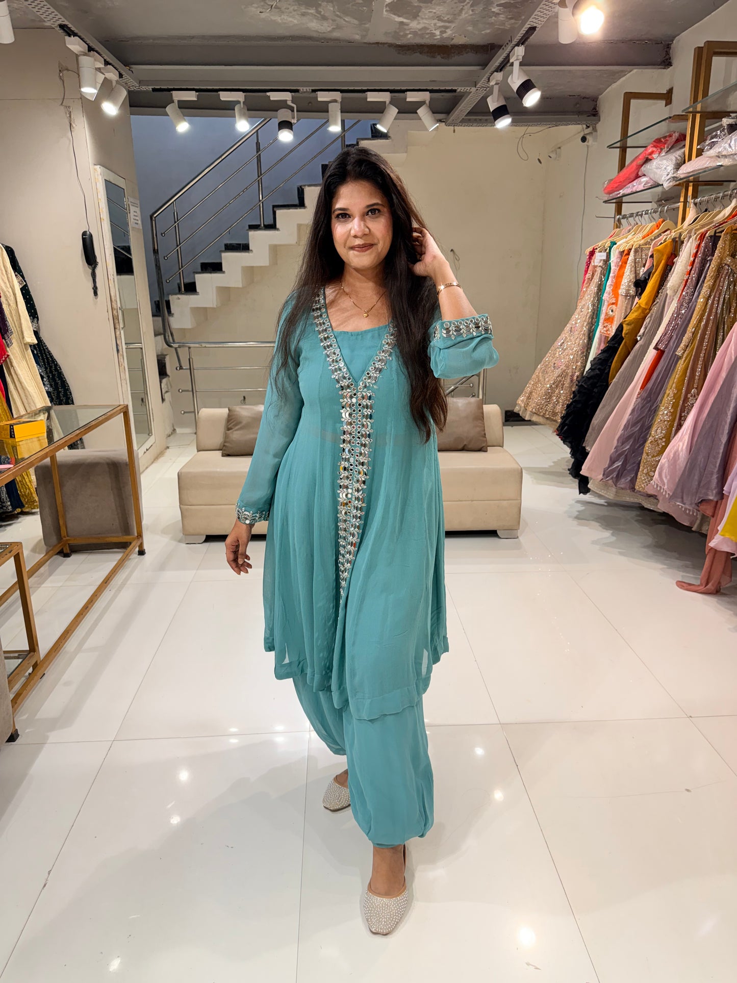 Jasmine blue baloon pant co-ord set