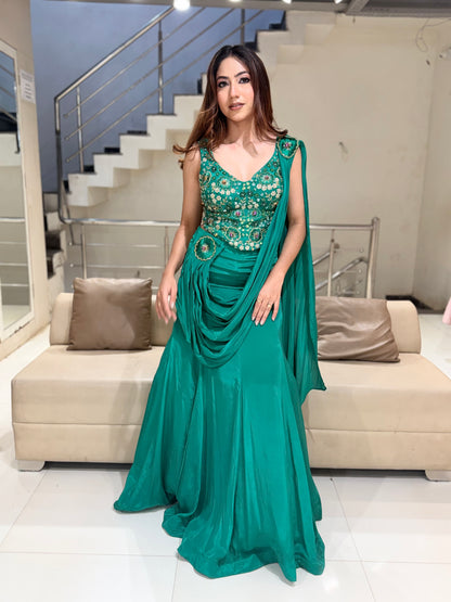 Corset Crepe drape lehenga set