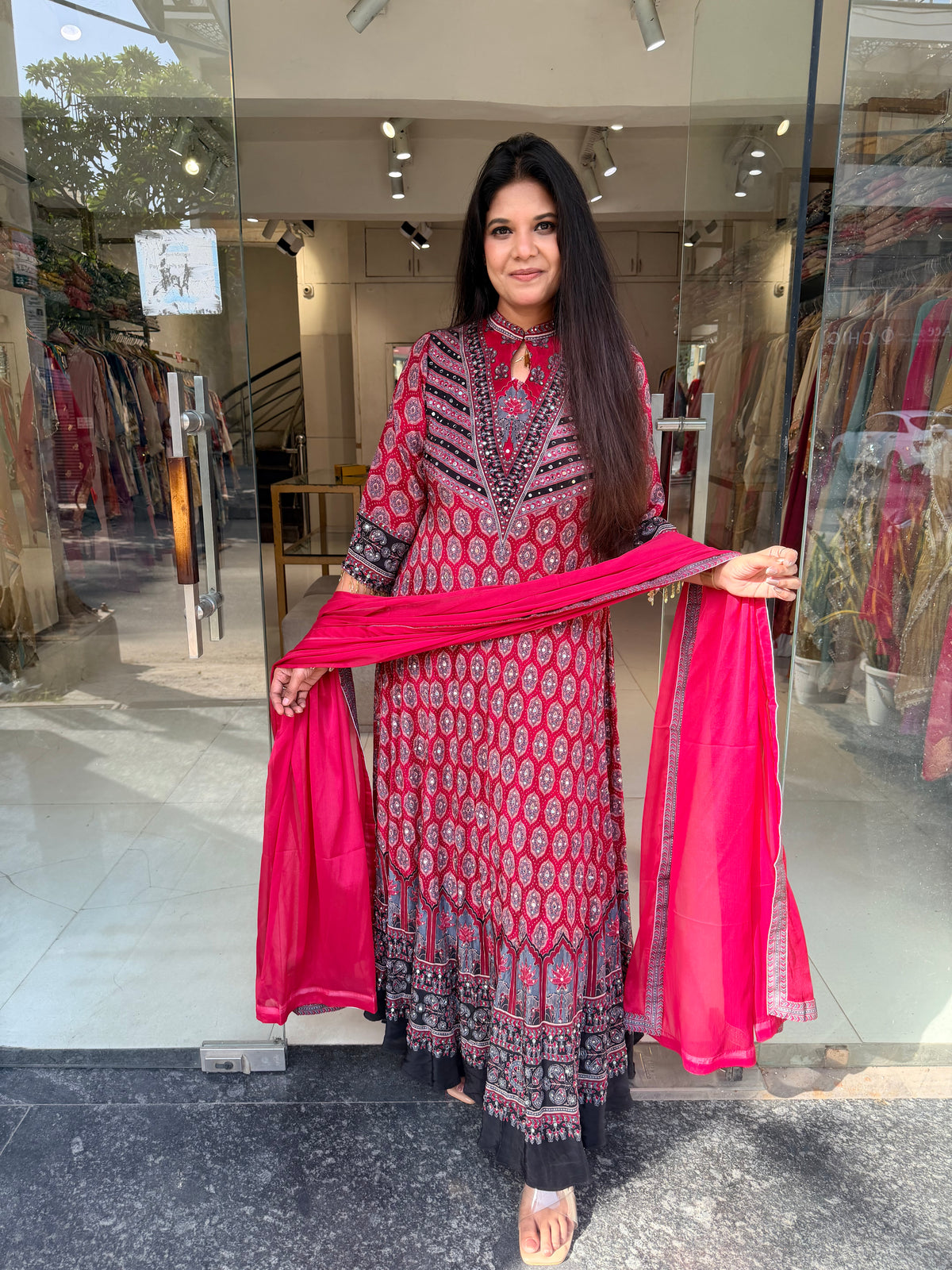 Crepe maxi gown with dupatta
